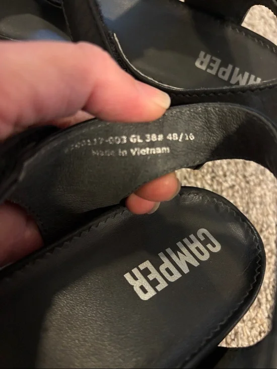 NWOT Camper Black Leather velcro closure wedge Sandals 7 - Picture 7 of 8